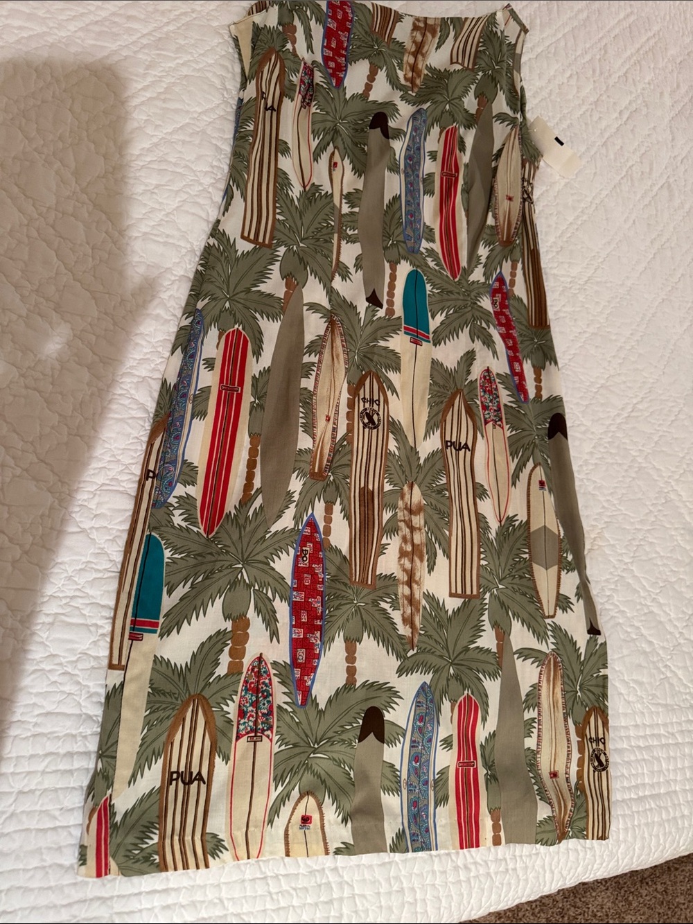 Vintage reyn spooner Tropical Surfboard Print Sundress in Cream, Olive & Red